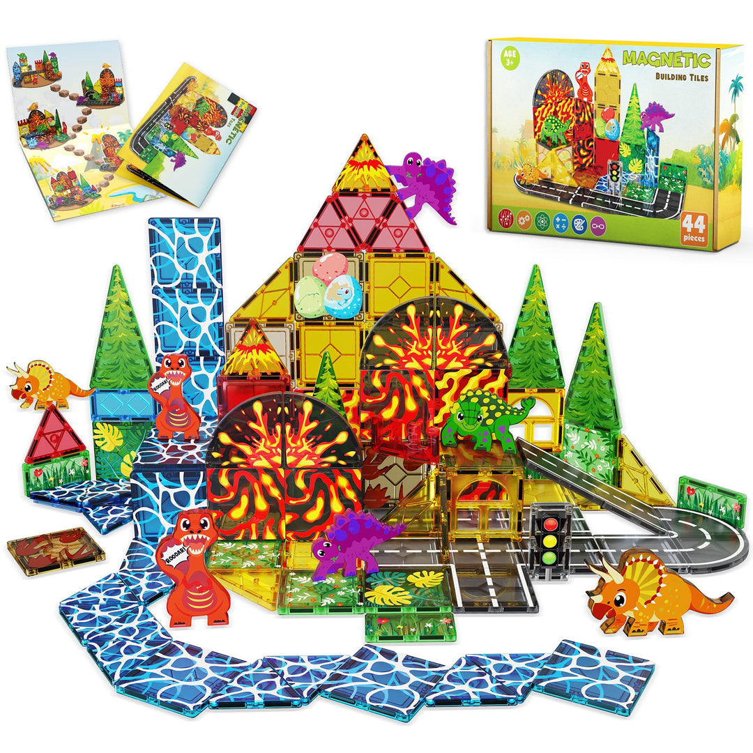 【Dinosaur x Traffic】Magnetic Tiles Building Blocks STEM Toys - 2025 Tile Collection