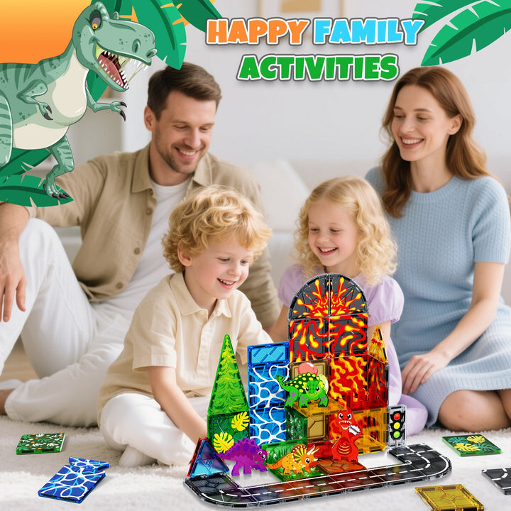 【Dinosaur x Traffic】Magnetic Tiles Building Blocks STEM Toys - 2025 Tile Collection