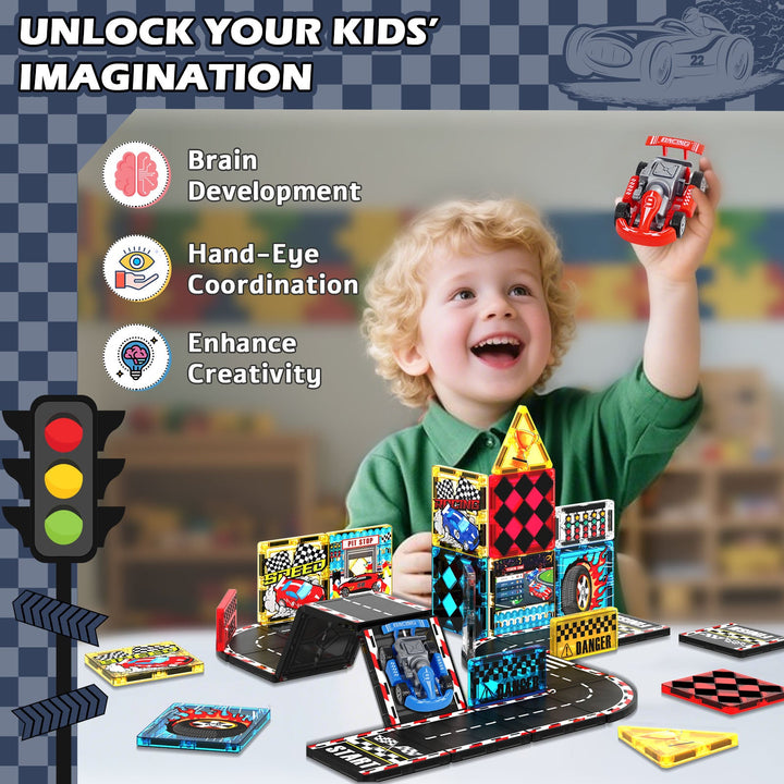 【Racing Car】Magnetic Tiles Building Blocks STEM Toys - 2025 Tile Collection