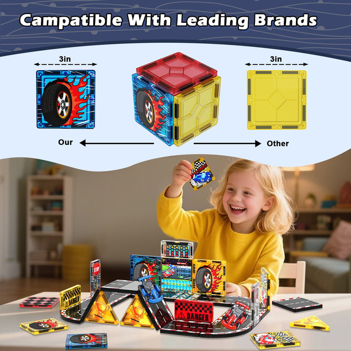 【Racing Car】Magnetic Tiles Building Blocks STEM Toys - 2025 Tile Collection