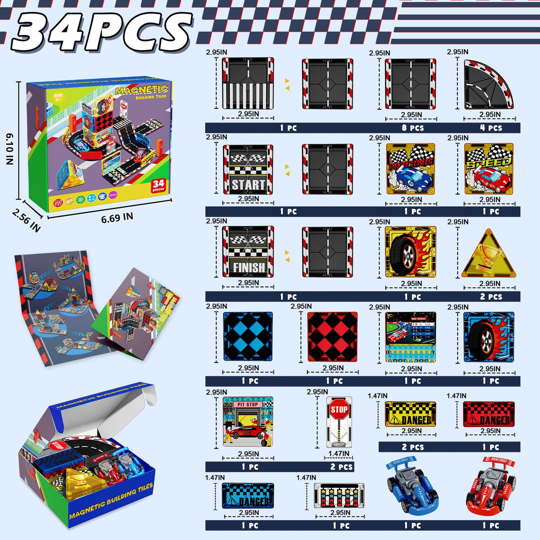 【Racing Car】Magnetic Tiles Building Blocks STEM Toys - 2025 Tile Collection