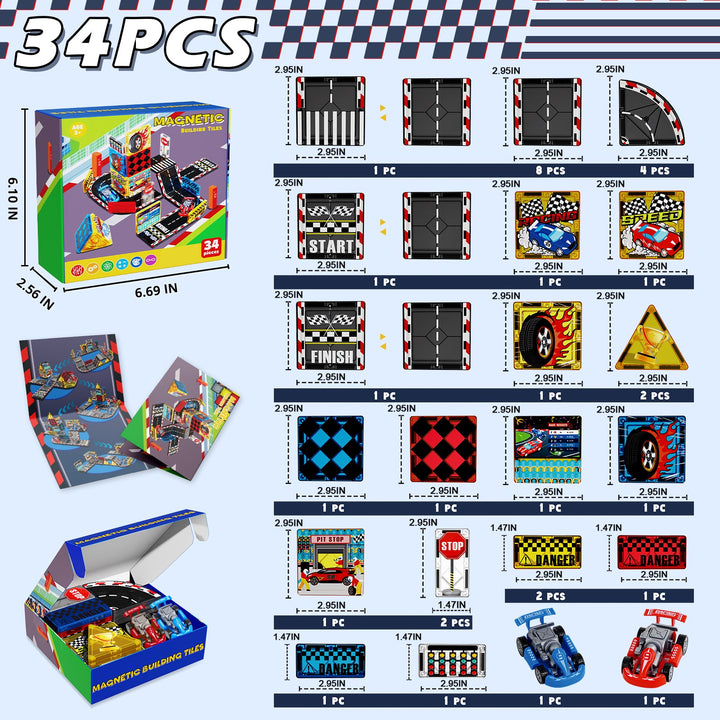 【Racing Car】Magnetic Tiles Building Blocks STEM Toys - 2025 Tile Collection