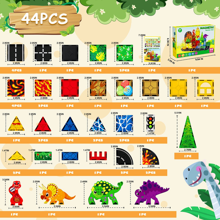 【Dinosaur x Traffic】Magnetic Tiles Building Blocks STEM Toys - 2025 Tile Collection