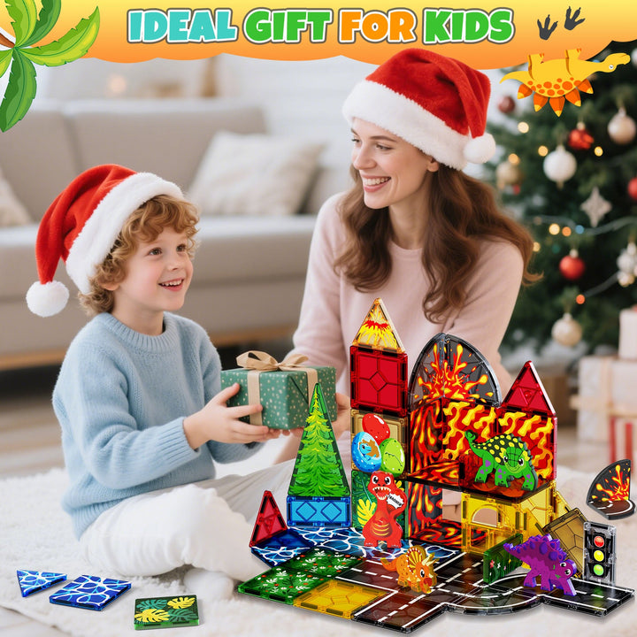 【Dinosaur x Traffic】Magnetic Tiles Building Blocks STEM Toys - 2025 Tile Collection
