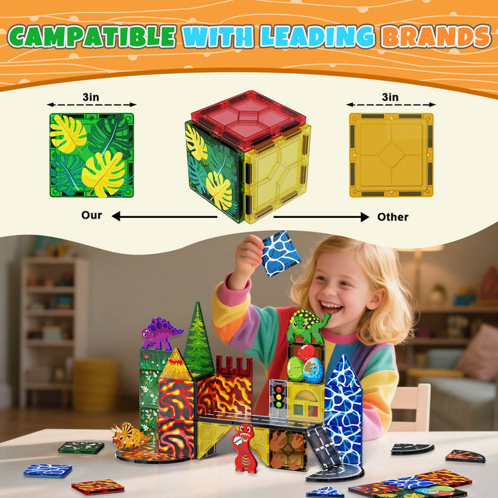 【Dinosaur x Traffic】Magnetic Tiles Building Blocks STEM Toys - 2025 Tile Collection