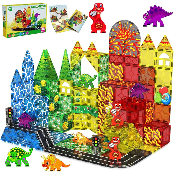 【Dinosaur x Traffic】Magnetic Tiles Building Blocks STEM Toys - 2025 Tile Collection