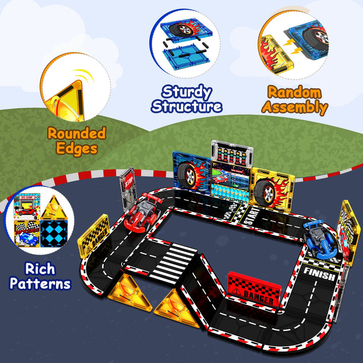 【Racing Car】Magnetic Tiles Building Blocks STEM Toys - 2025 Tile Collection