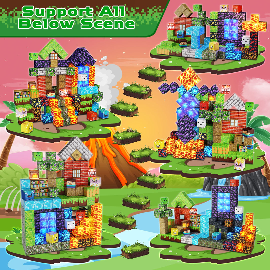 【Volcano Basin】Magnetic Tiles Building Blocks STEM Toys - 2025 Glowing Collection