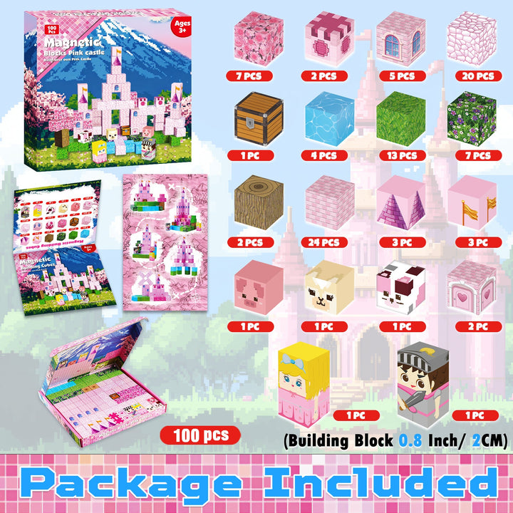 【Sakura Pink】Magnetic Tiles Building Blocks STEM Toys - 2025 Castle Collection