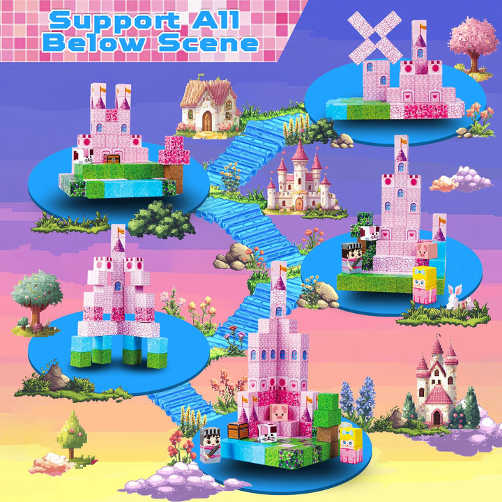 【Sakura Pink】Magnetic Tiles Building Blocks STEM Toys - 2025 Castle Collection