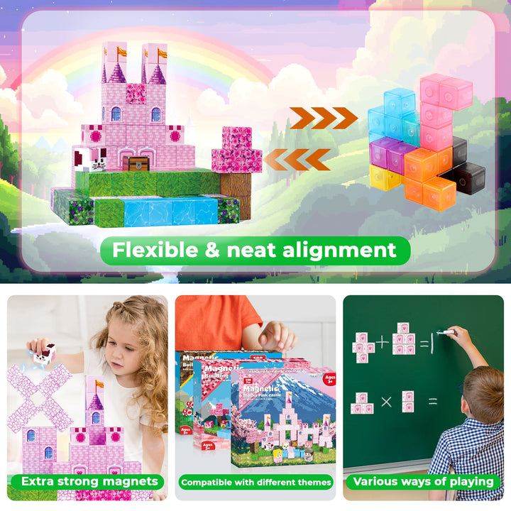 【Sakura Pink】Magnetic Tiles Building Blocks STEM Toys - 2025 Castle Collection