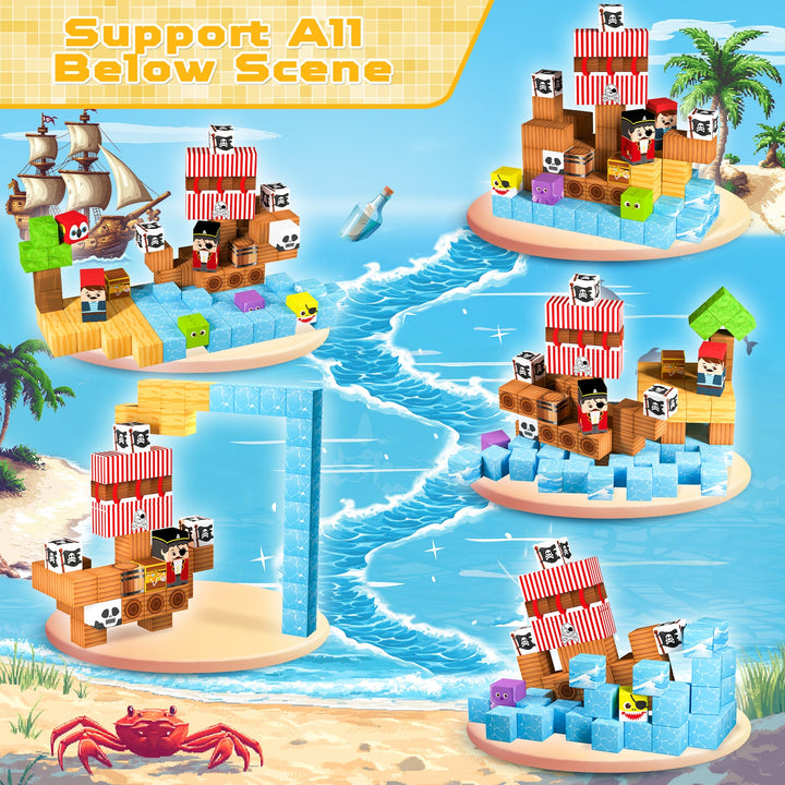 【Pirate Ship】Magnetic Tiles Building Blocks STEM Toys - 2025 Fiction Collection