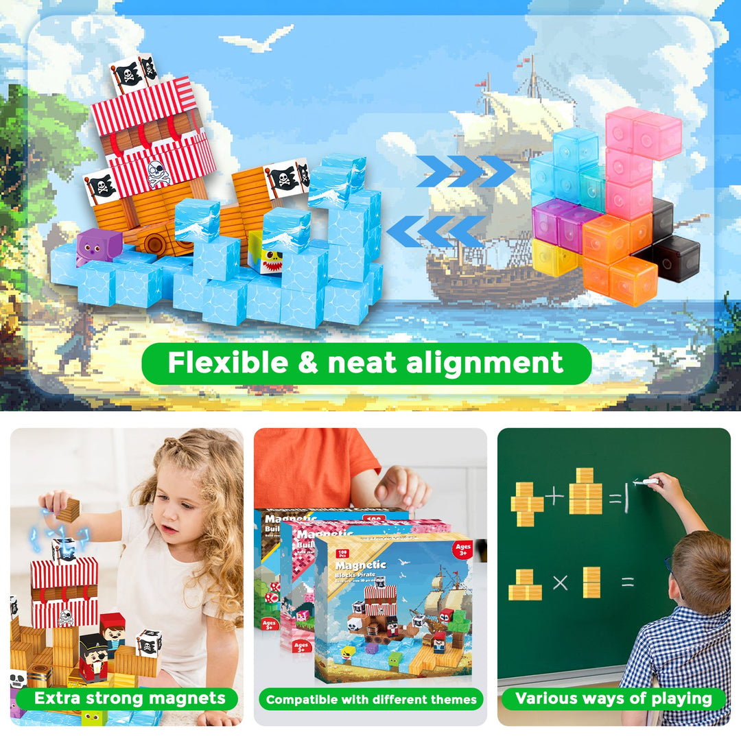 【Pirate Ship】Magnetic Tiles Building Blocks STEM Toys - 2025 Fiction Collection