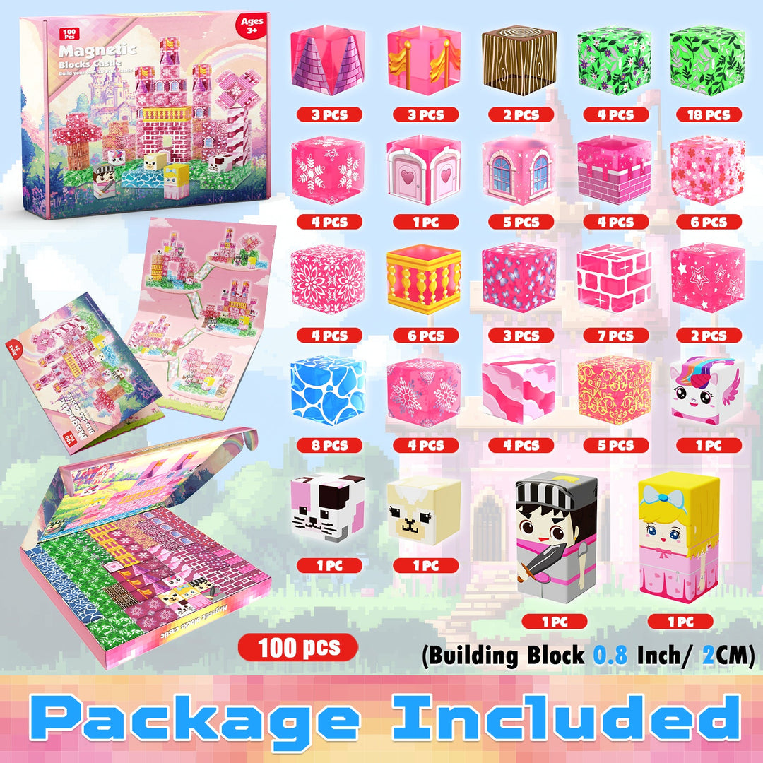 【Clear Pink】Magnetic Tiles Building Blocks STEM Toys - 2025 Castle Collection