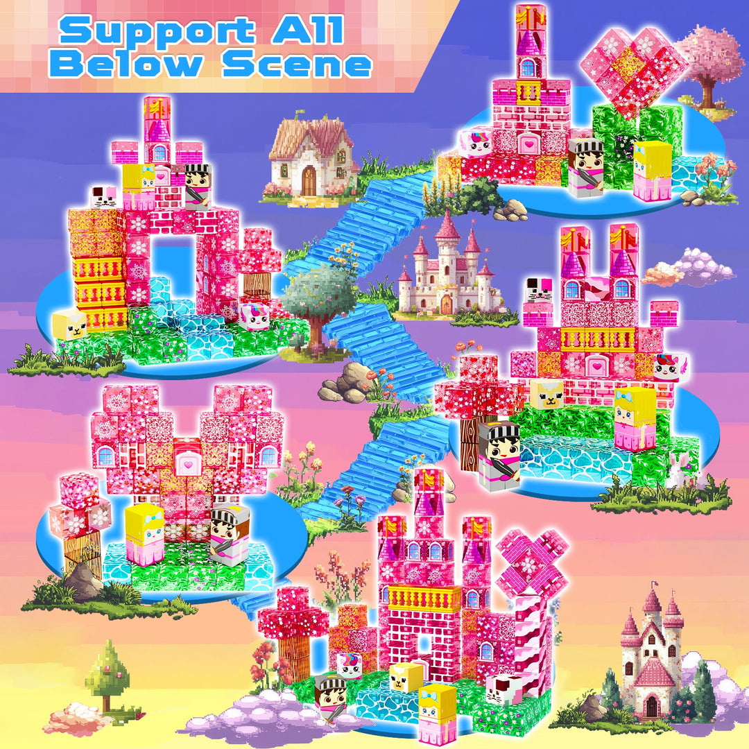 【Clear Pink】Magnetic Tiles Building Blocks STEM Toys - 2025 Castle Collection
