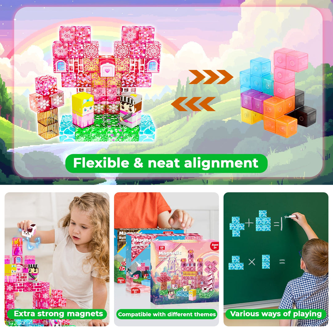 【Clear Pink】Magnetic Tiles Building Blocks STEM Toys - 2025 Castle Collection